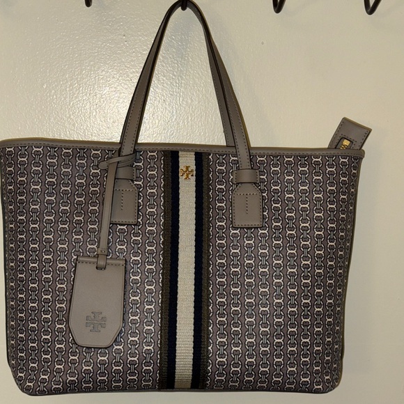Tory Burch Tan and Black Tote Bag with Monogram Pattern - Picture 2 of 9